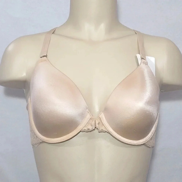 34DD Maidenform 7112 Front Close Lace Trim UW Bra Nude Excellent Pre-owned - Picture 1 of 3